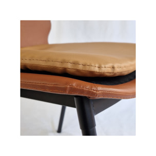 Chaise en simili marron avec coussin d'assise & pieds métal noir - BETTER