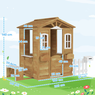 Casita Infantil Exterior de Madera Casita Infantil de Jardín con Buzón Ventanas Jardinera Mostrador y Banco Casa de Juegos para Niños a Partir de 3 Años Natural