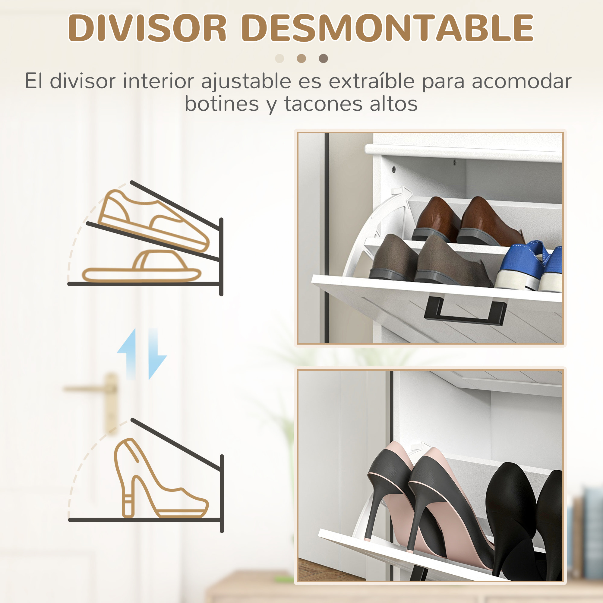 Zapatero Estrecho con 2 Puertas Abatibles, Zapatero Entrada Recibidor, Estantes Ajustables, para 10 Pares de Zapatos, para Pasillo, Espacios Reducidos, Blanco