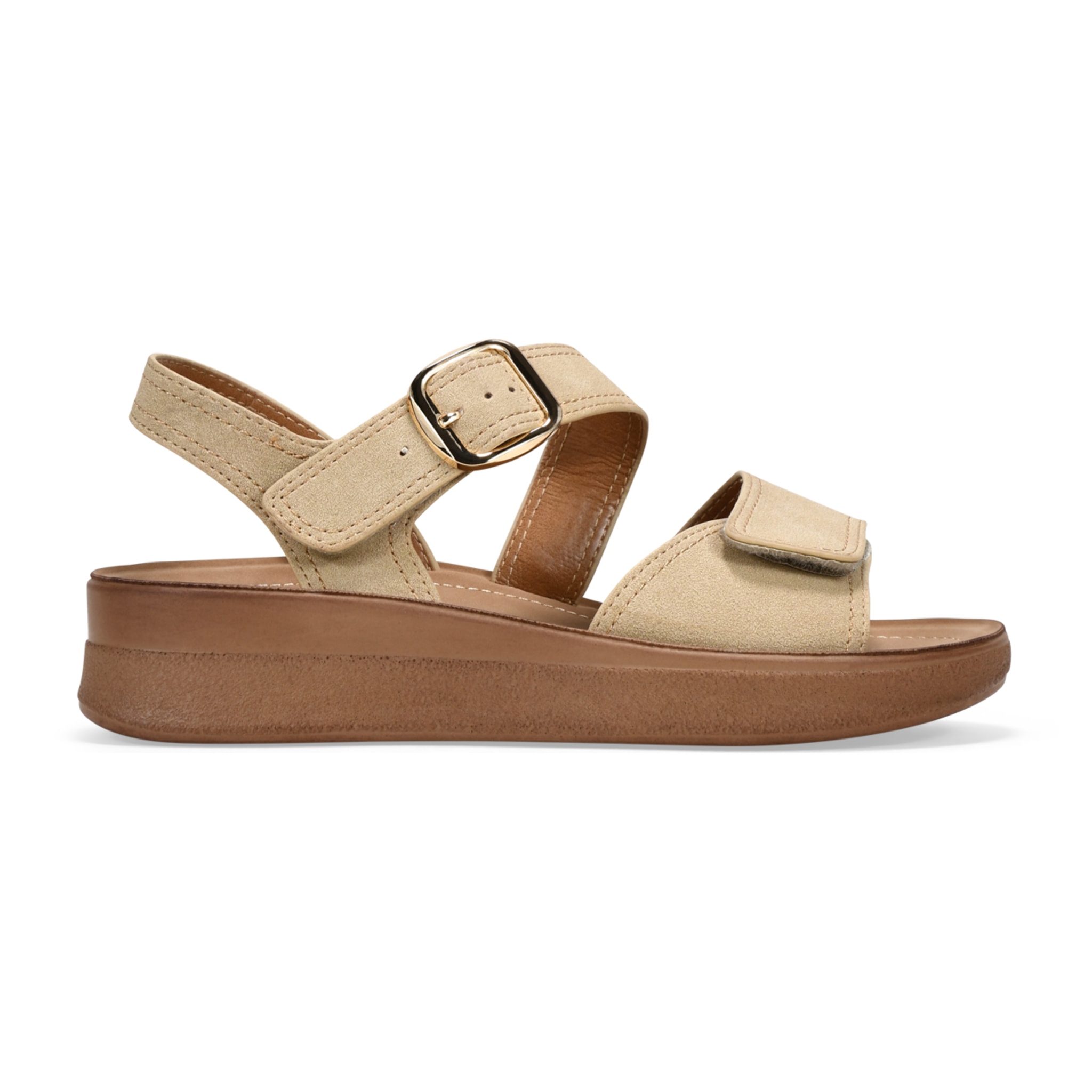Sandalias de cuña beige con hebilla