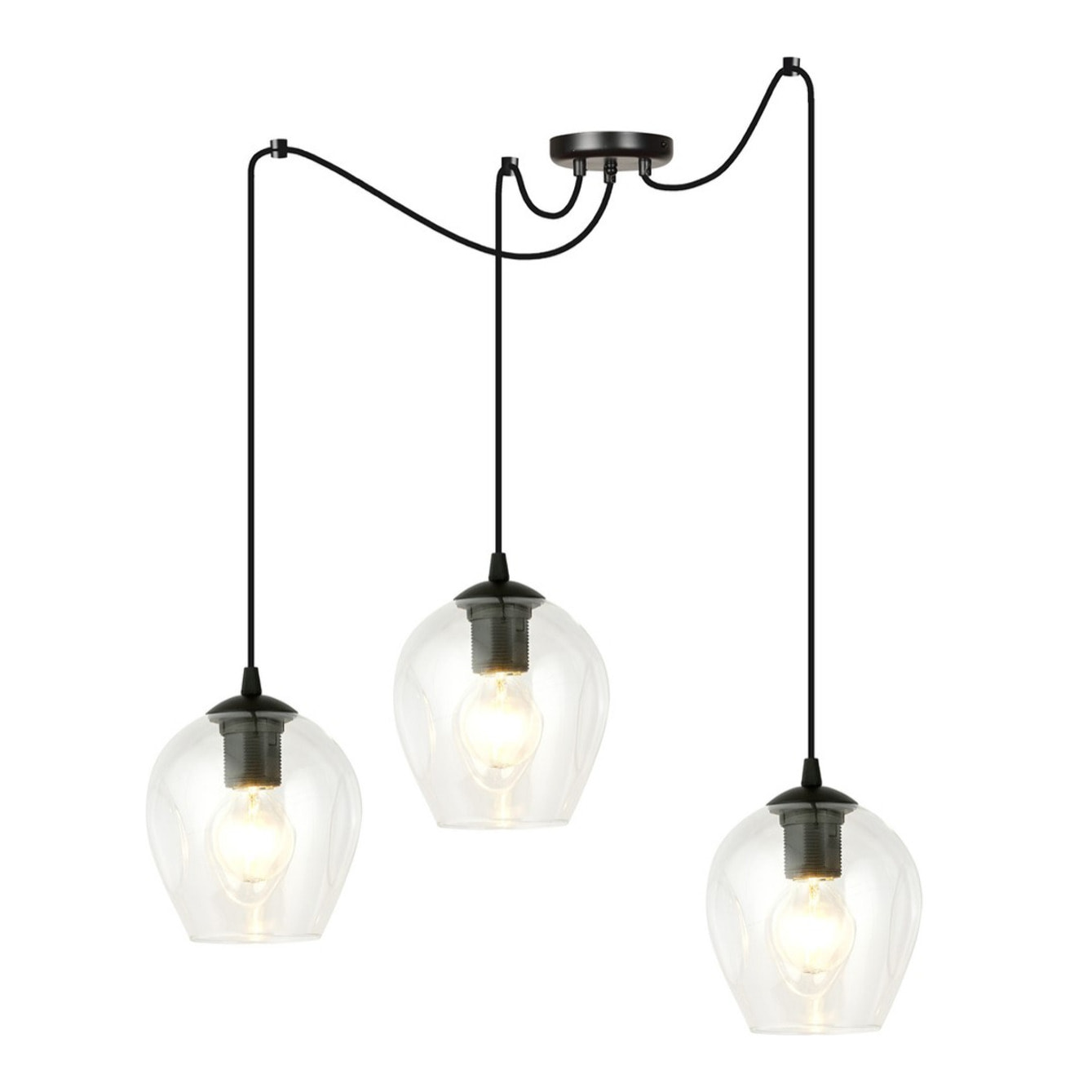Lampada a sospensione LEVEL con tre diffusori in vetro trasparente