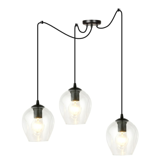 Lampada a sospensione LEVEL con tre diffusori in vetro trasparente