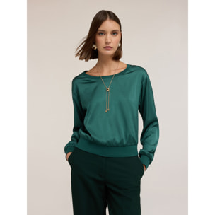 Motivi - Blusa in crepe de chine con vestibilità boxy - Verde