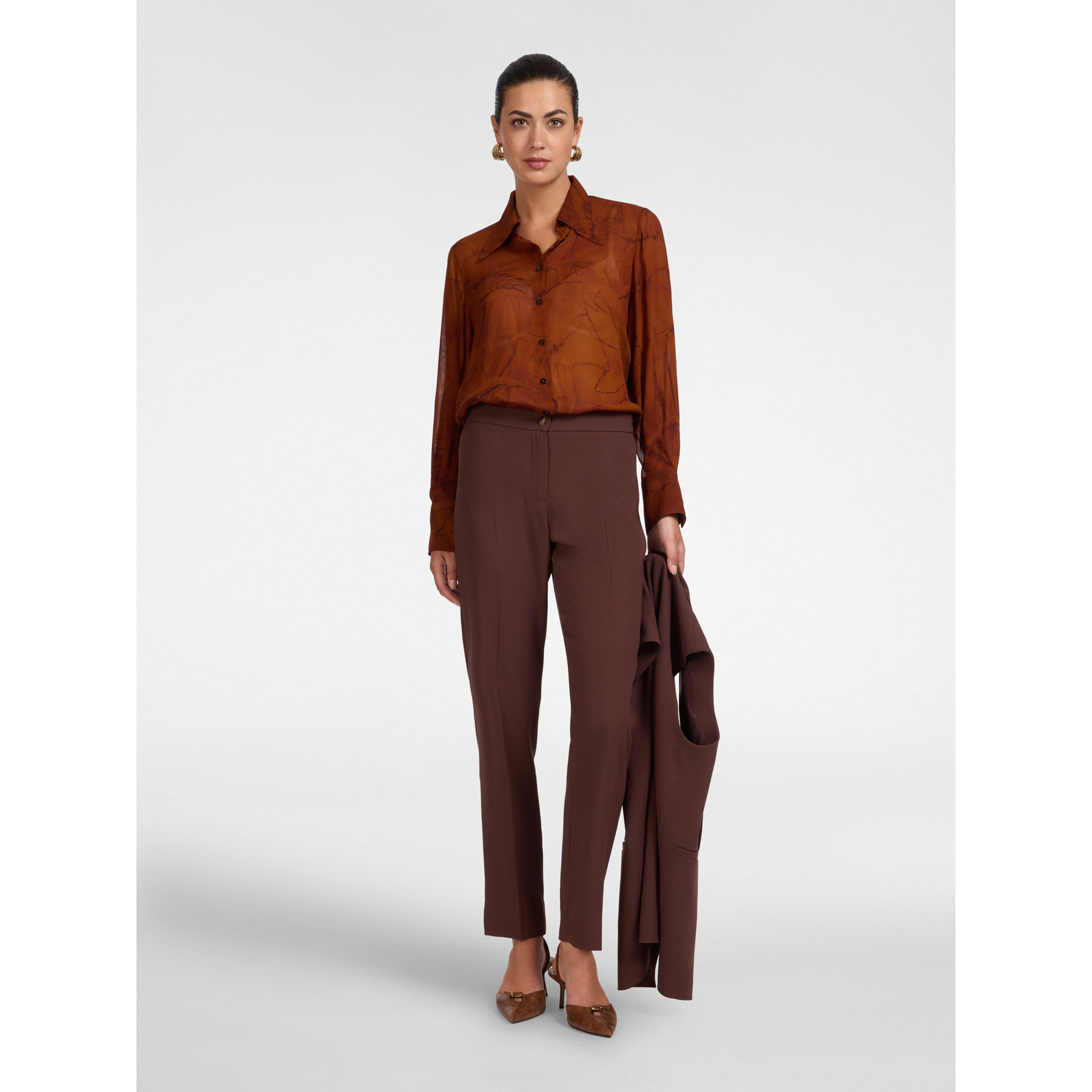 Elena Mirò - Camicia in georgette stampata - Marrone
