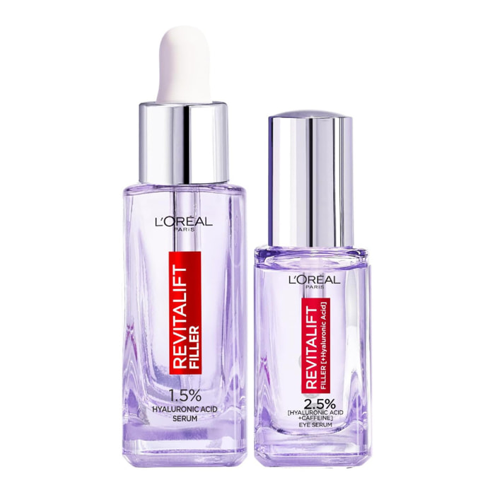 L'Oréal Paris Revitalift Filler Routine Anti-Âge Repulpante : Sérum Anti-rides 1.5% Acide Hyaluronique Pur 30ml, Sérum Yeux à l