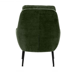 Fauteuil en tissu effet velours vert kaki et métal noir BENI