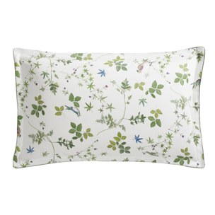 Taie d'oreiller imprimée en satin de coton bio, ENVOLEE, Blanc
