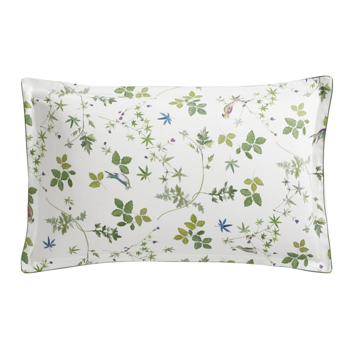 Taie d'oreiller imprimée en satin de coton bio, ENVOLEE, Blanc