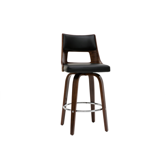 Tabouret de bar vintage pivotant noir et bois foncé GARBO