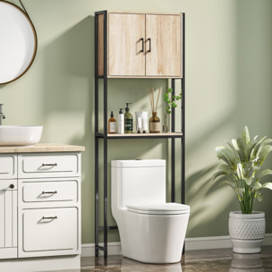 Mueble sobre Inodoro, Organizador sobre WC con 2 Puertas, Estante Ajustable, Estante Abierto, Estantería de Baño encima WC para Espacio Pequeño, 64x19x178 cm, Natural