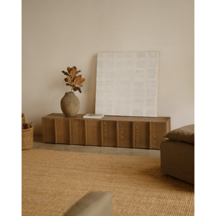 Mueble TV de chapa de fresno natural con listones en tono avellana en varias medidas