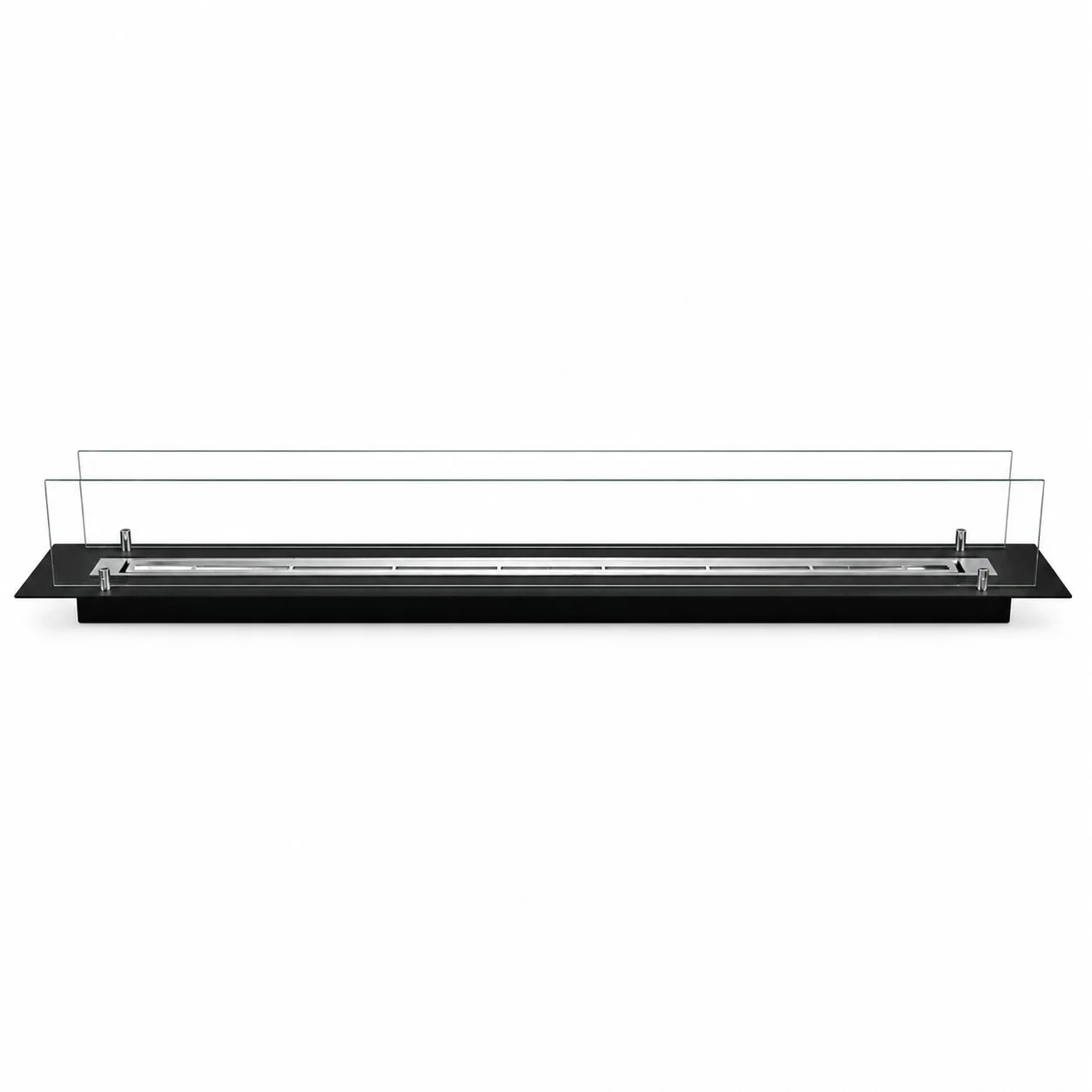 Bruciatore Per Camino A Bioetanolo 119x21x19,4 cm Da Incasso 2lt con Vetri in Cristallo e Acciaio Inox