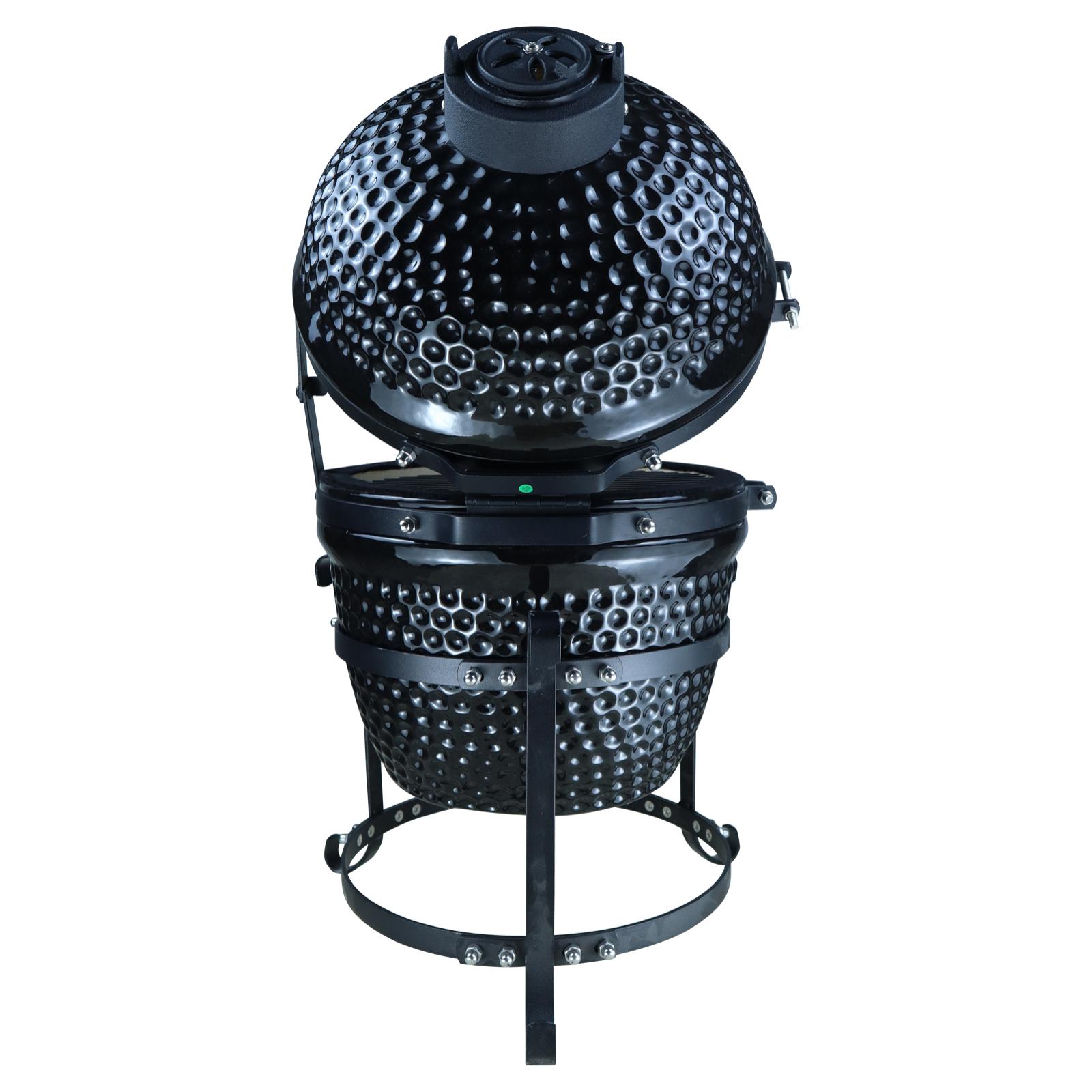 Barbecue à charbon BBQ grill fumoir sur pieds design contemporain olive acier céramique martelé noir