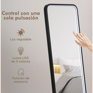 Espejo de Cuerpo Entero con Luces LED Espejo de Pie 151,5x50 cm Independiente o Pared con Iluminación Ajustable de 3 Colores Función de Memoria para Dormitorio