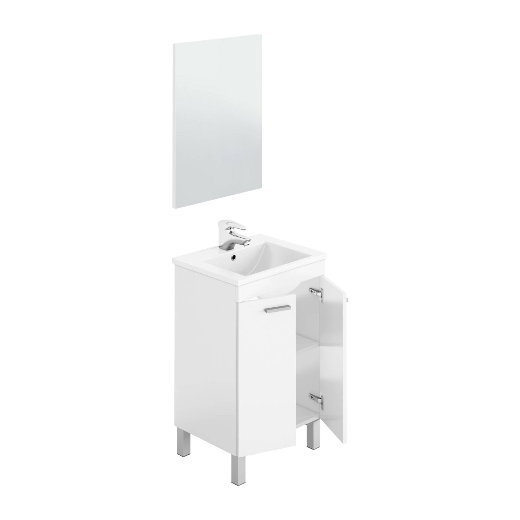 Mobile sottolavabo Almenia, Mobiletto per bagno, Armadio a 2 ante con specchio, lavabo non incluso, 50x40h80 cm, Bianco