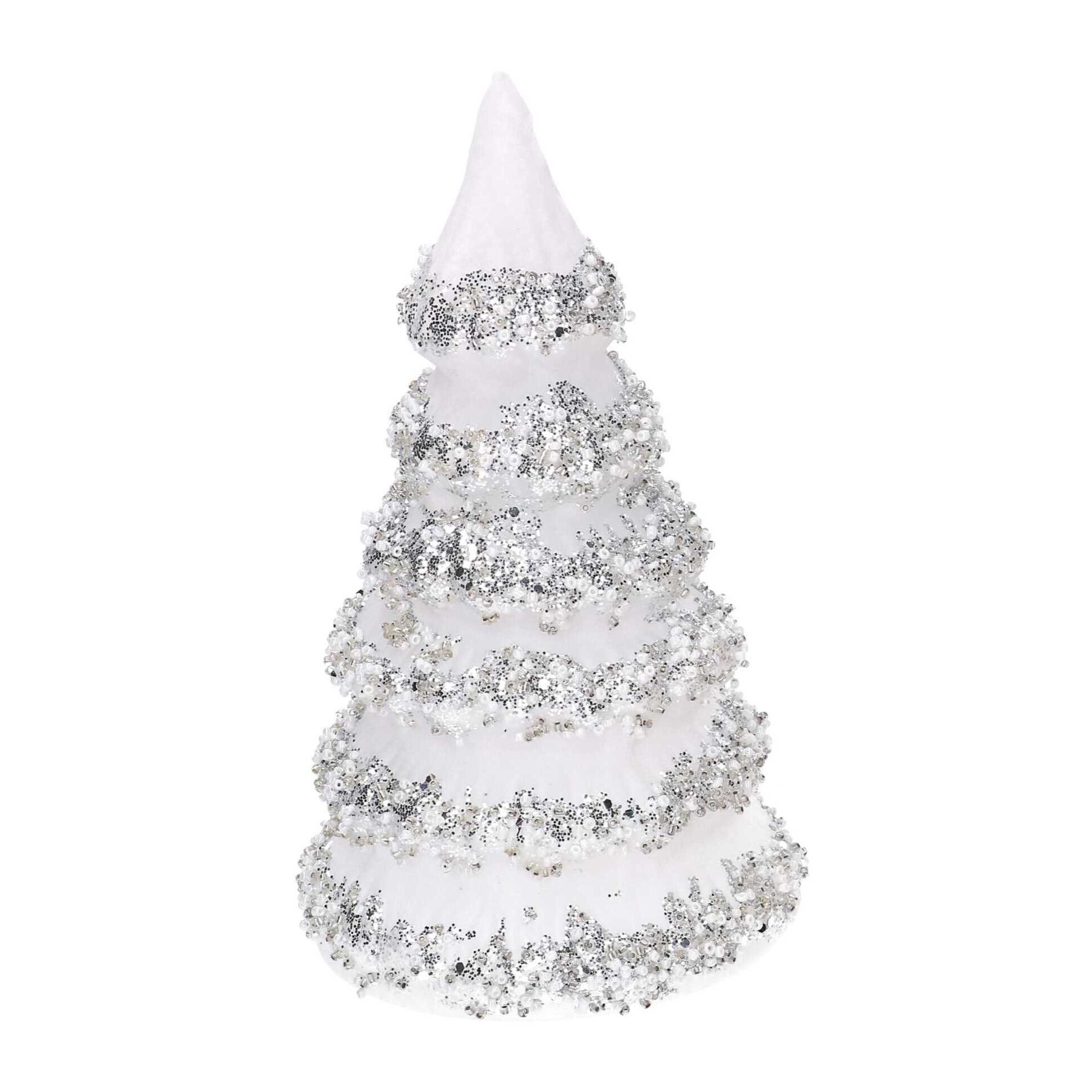 Albero in vetro bianco con glitter argento cm ø12h21