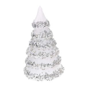 Albero in vetro bianco con glitter argento cm ø12h21