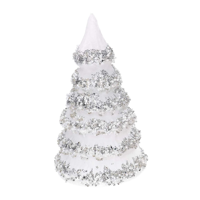 Albero in vetro bianco con glitter argento cm ø12h21
