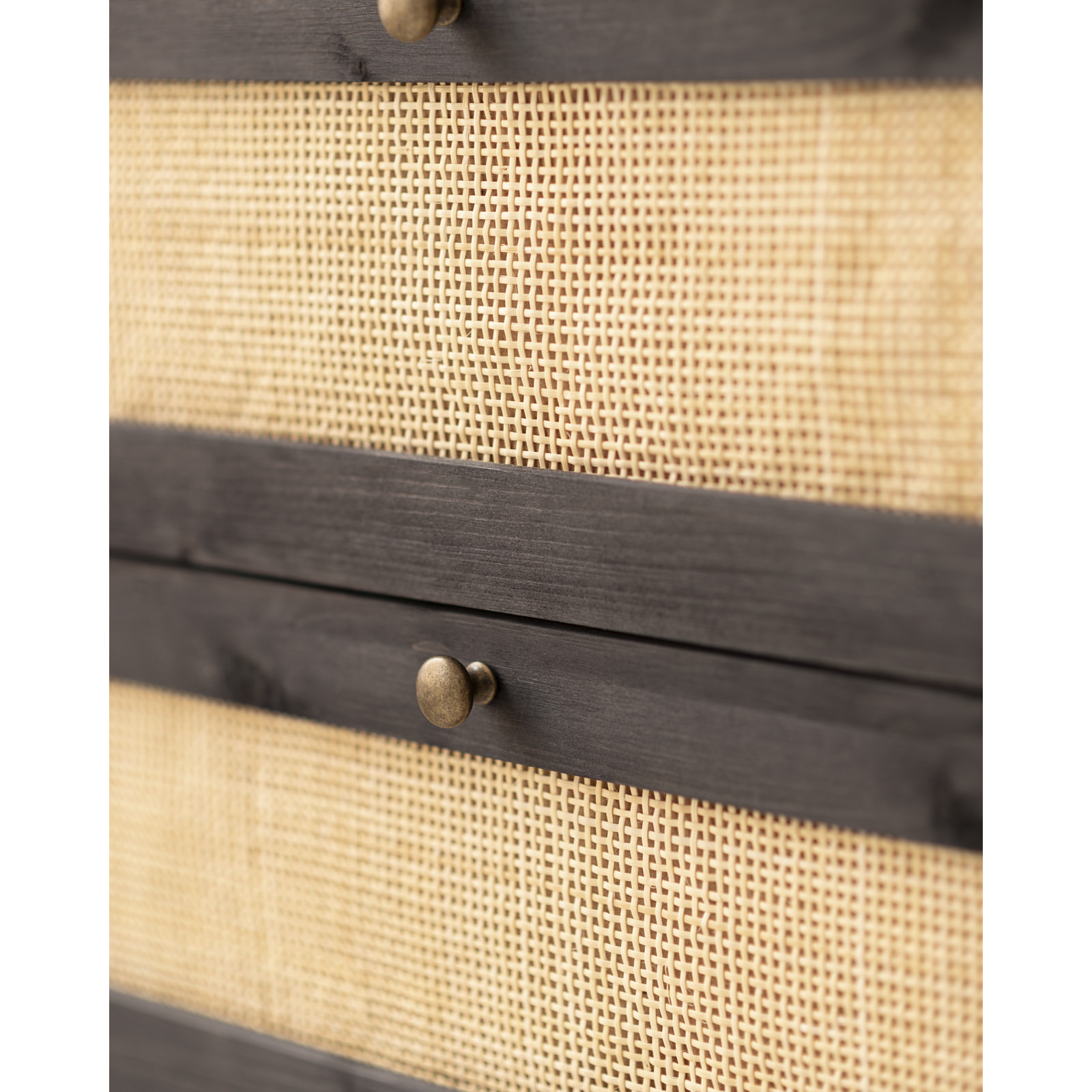 Commode en bois massif et raphia avec six tiroirs en noir 76x120cm Hauteur: 76 Longueur: 120 Largeur: 42