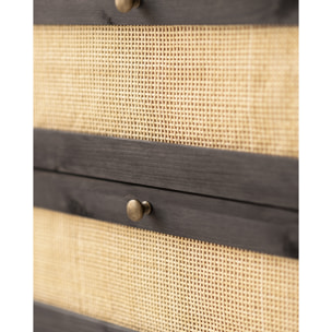 Commode en bois massif et raphia avec six tiroirs en noir 76x120cm Hauteur: 76 Longueur: 120 Largeur: 42