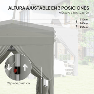 Carpa Plegable 2,5x2,5 m, Pop-up, Cenador Pabellón de Jardín con Altura Ajustable 3 Niveles, 4 Paredes Laterales, Ventanas y Bolsa Transporte, UPF50+, Impermeable para Fiestas, Exterior, Gris