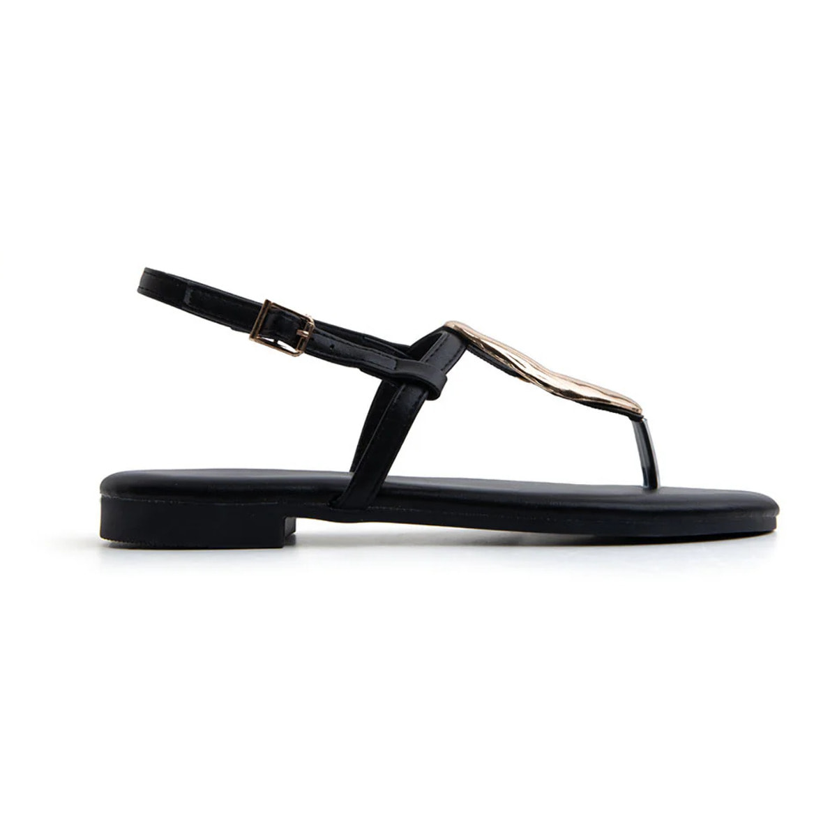 Sandalo infradito con maxi accessorio gold - NERO