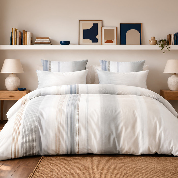 Parure housse de couette 100% percale de coton rayures verticales graphiques - NEBULEUSE