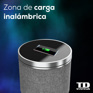 Mesa auxiliar altavoz con sonido de 65W y subwoofer, Bluetooth, base de carga inalámbrica. Mesilla o mesita para dormitorio o sala de estar - TD Systems SM65B11WR [Madera roble]