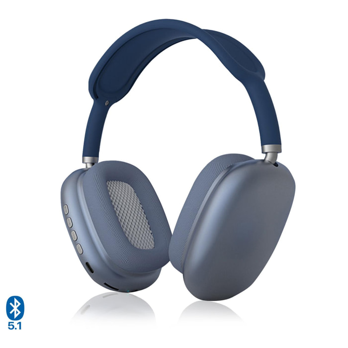 DAM Cuffie Bluetooth wireless P9, ergonomiche. 18,5x8x20,5cm. Colore blu