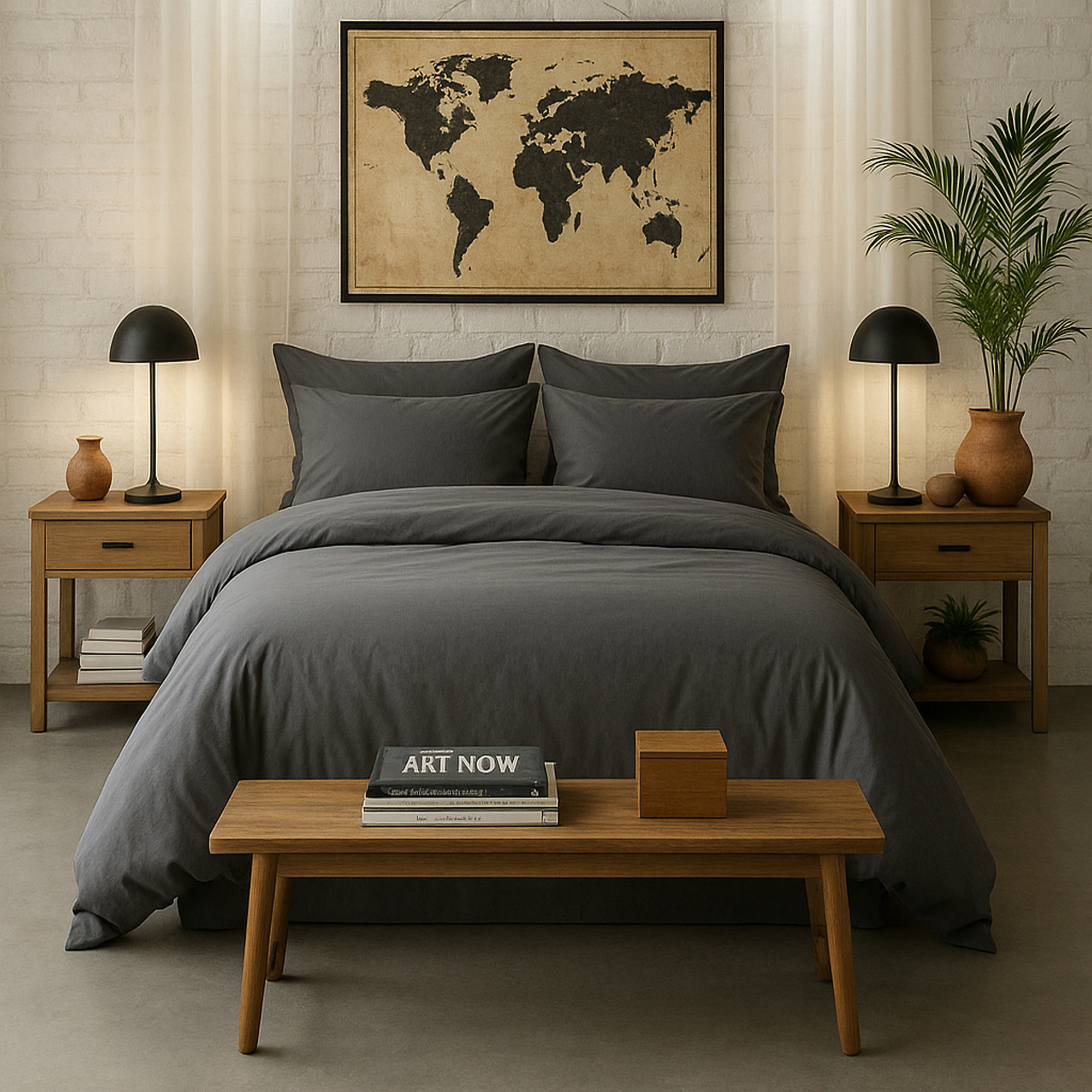 Paire de Taies d'oreiller percale de coton gris anthracite