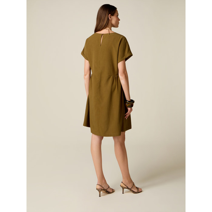 Oltre - Vestito flare misto lino con collana - Kaki