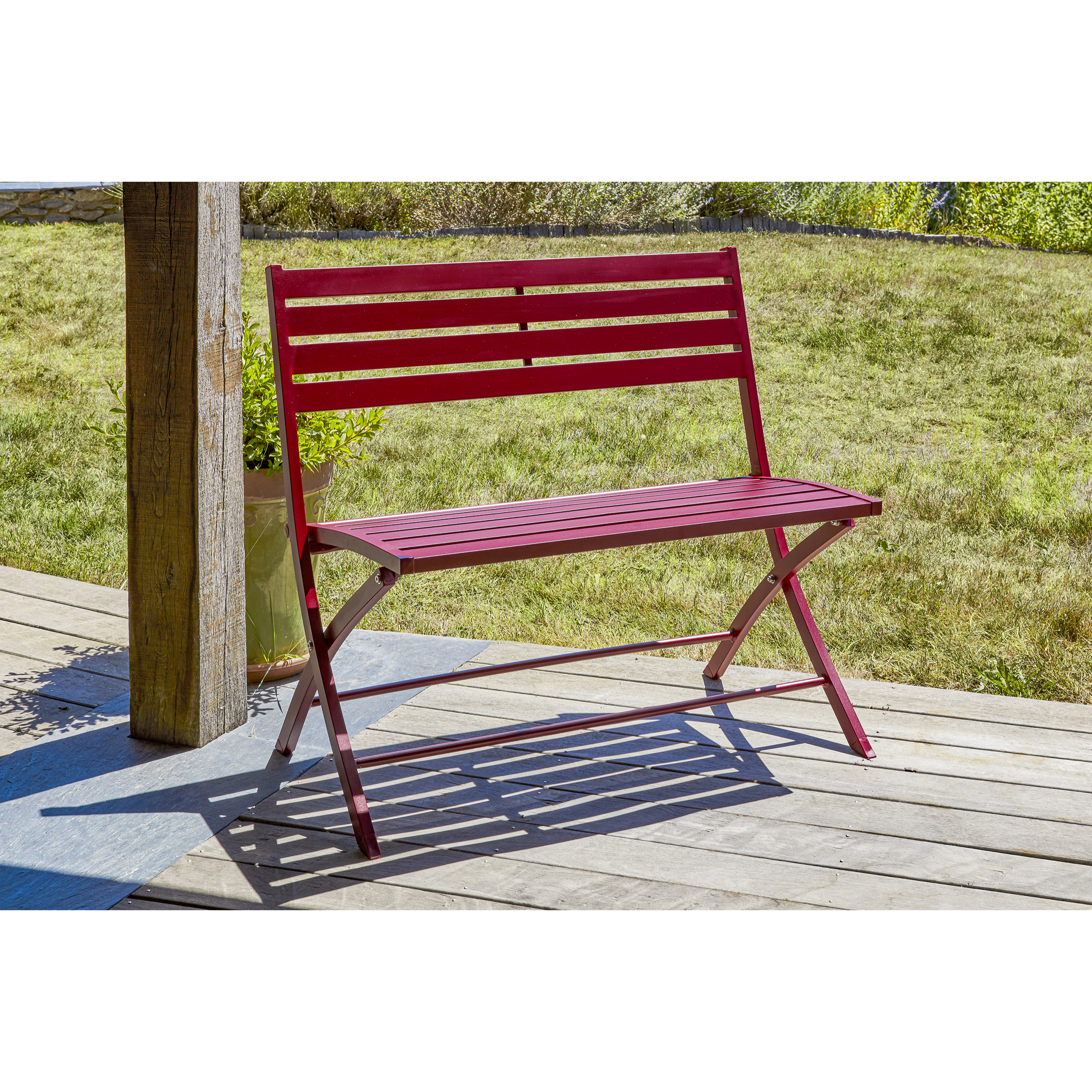 MARIUS - Banc de jardin pliant en aluminium rouge carmin