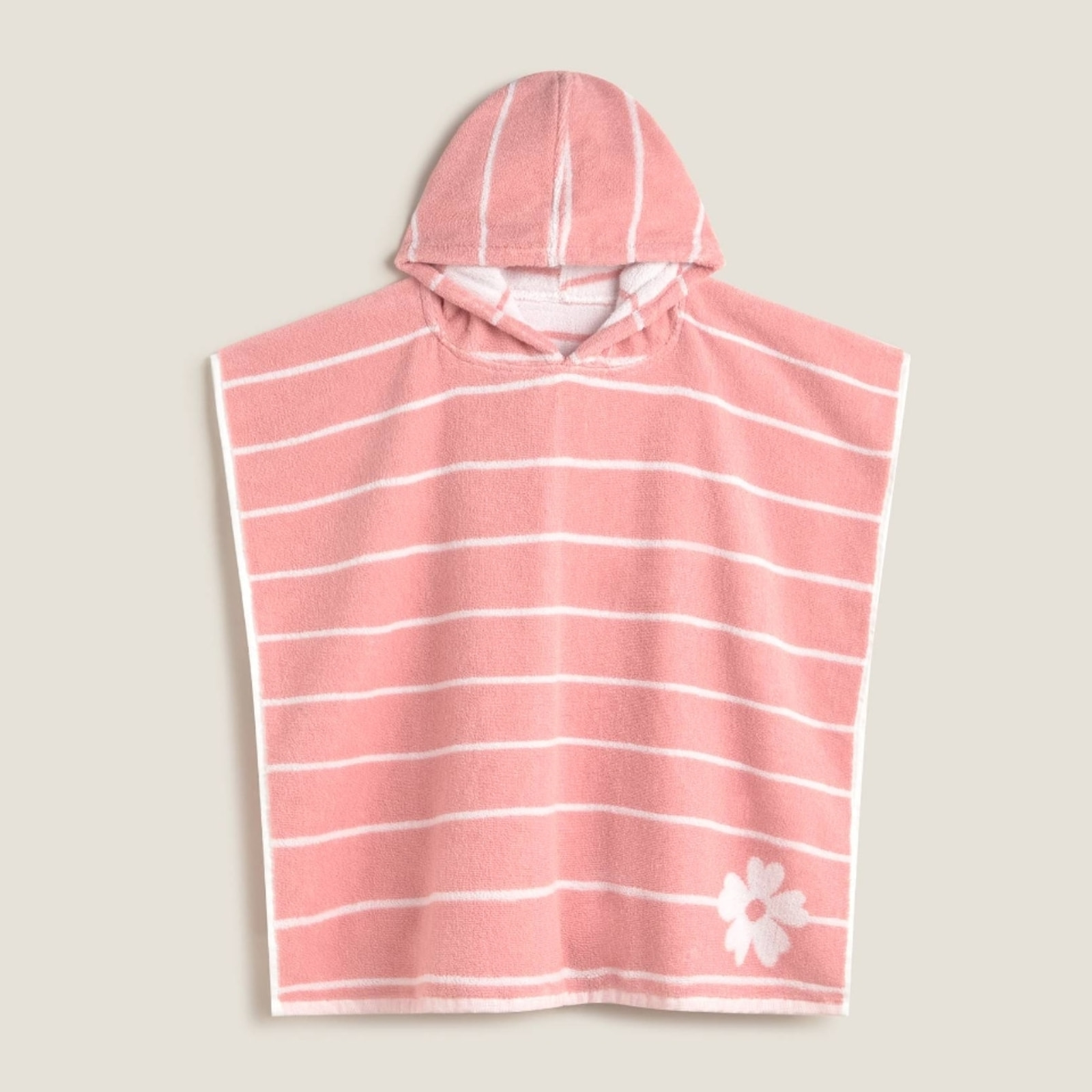 Toalla poncho de algodón 500 g con rayas y flor en jacquard Daisy color rosa 100% Algodón