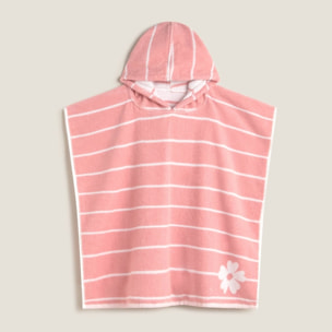 Toalla poncho de algodón 500 g con rayas y flor en jacquard Daisy color rosa 100% Algodón