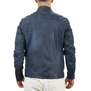 Giubbino in pelle di vitello rifinizione dakota blu jeans