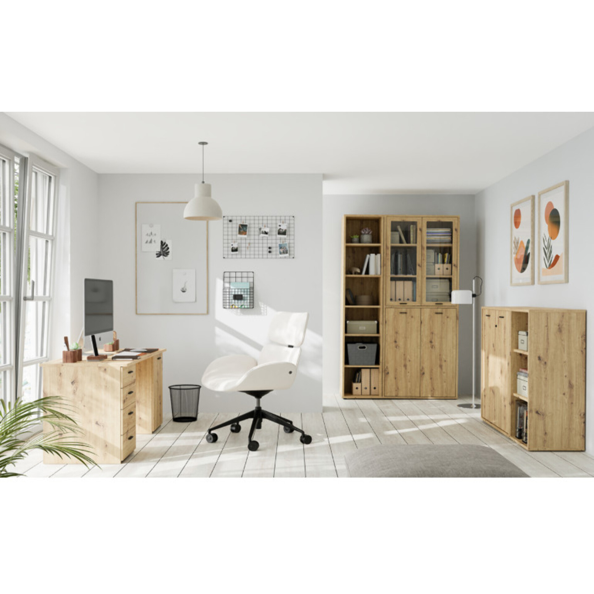 2 portes pleines et serrure bibliothèque décor bois de chêne - GOTHAM