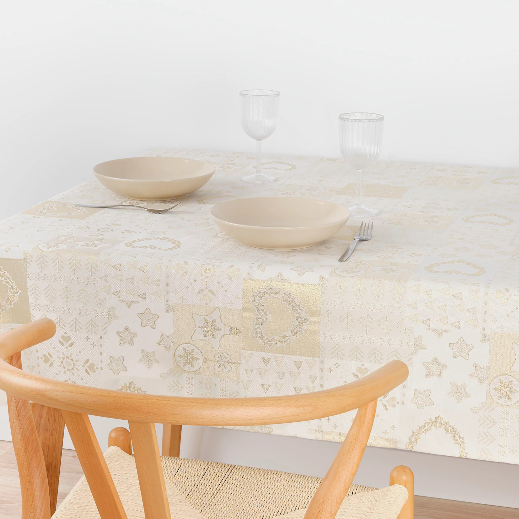 Nappe Anti-tâches Toucher du Tissu Jacquard R22124 Natural Oro Lurex