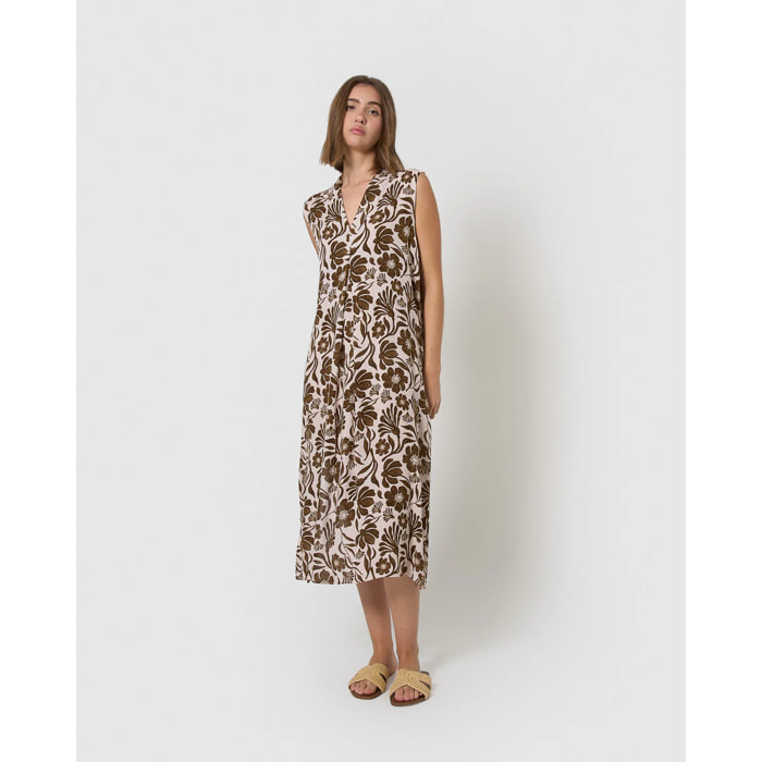 Vestido midi bambula detalles plisados alexis marrón