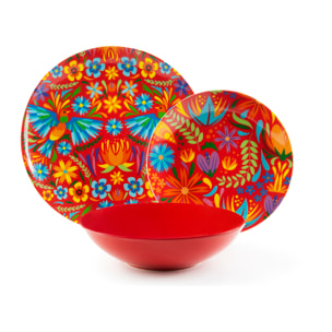 Service 18 assiettes Excelsa Mexican Flowers, porcelaine et stoneware, multicolore