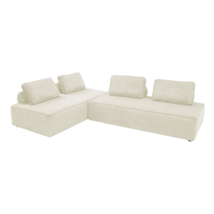 Lot de 2 chauffeuses LAO 2 places pour canapé modulable velours côtelé crème. L 180 x P 90 x H 78cm
