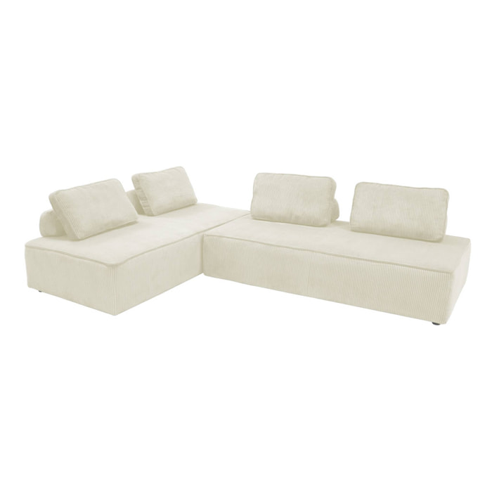 Lot de 2 chauffeuses LAO 2 places pour canapé modulable velours côtelé crème. L 180 x P 90 x H 78cm