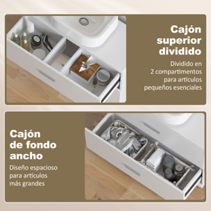 Mueble Bajo Lavabo, Mueble de Baño con 2 Cajones, Estilo Moderno, para Lavabo sin Pedestal, 80x30x60 cm, Blanco