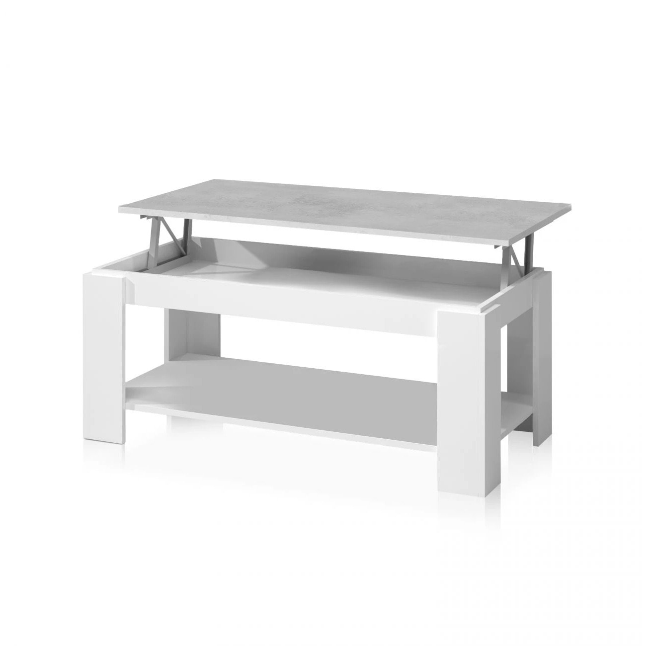 Mesa de centro elevable con almacenaje en blanco mate y gris cemento 120x43-54 cm Lya Blanco Artik (Blanco Mate) - Gris Cemento