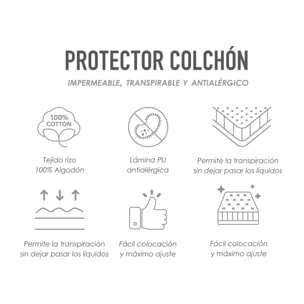 Naturals - Protector de colchón - Ajustable - 100% Algodón - Rizo - Impermeable - Naturals