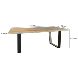 TABLE EN BOIS D'ACACIA NATUREL ET PIEDS MÉTAL NOIR 200X90X73CM HERA