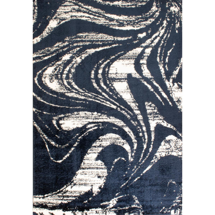 Oslo - tapis de salon à poils longs abstrait bleu