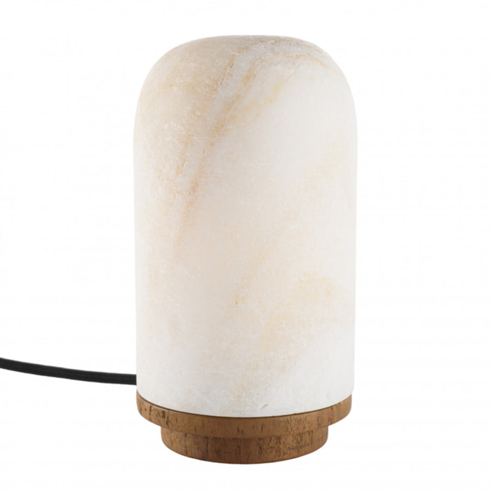 ALIDA - Lampe de table 10x10cm en pierre naturelle d'onyx et teck