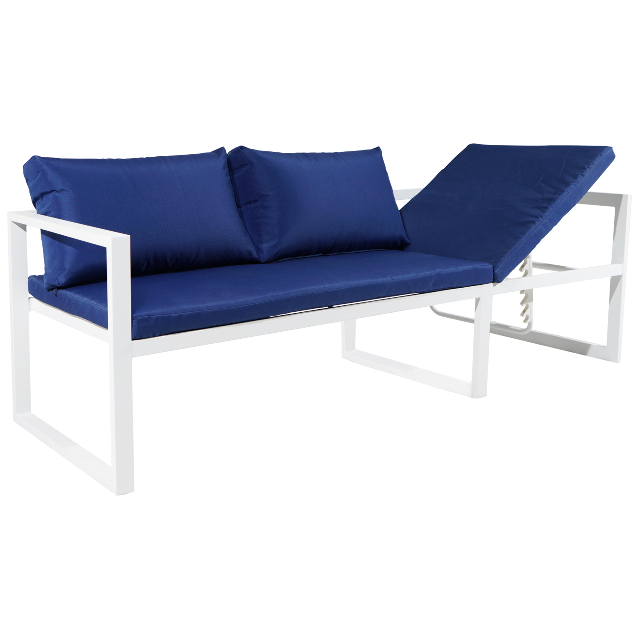 Salon de jardin modulable IBIZA en tissu bleu 7 places - aluminium blanc
