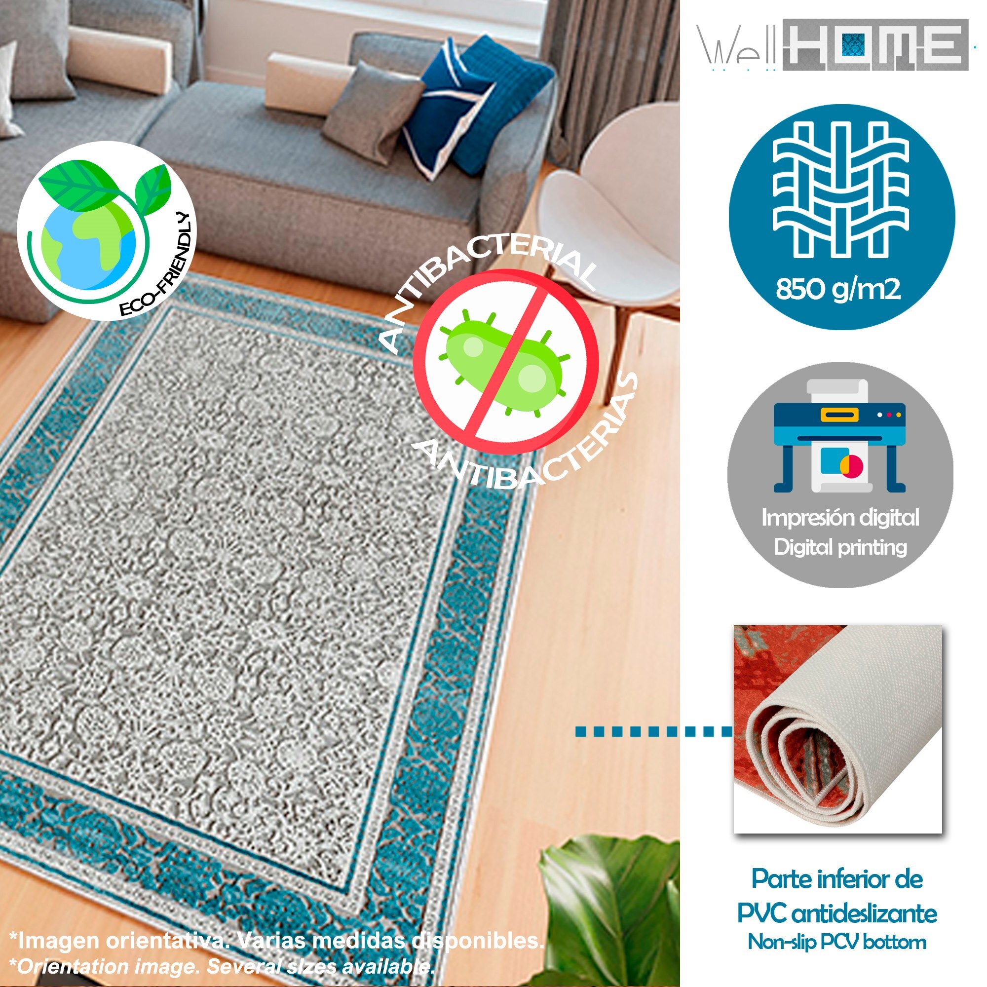 Alfombra de Poliester estampada 100 x 150cm