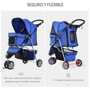 Cochecito Plegable con Ruedas 360º de Oxford 75x45x97cm Azul